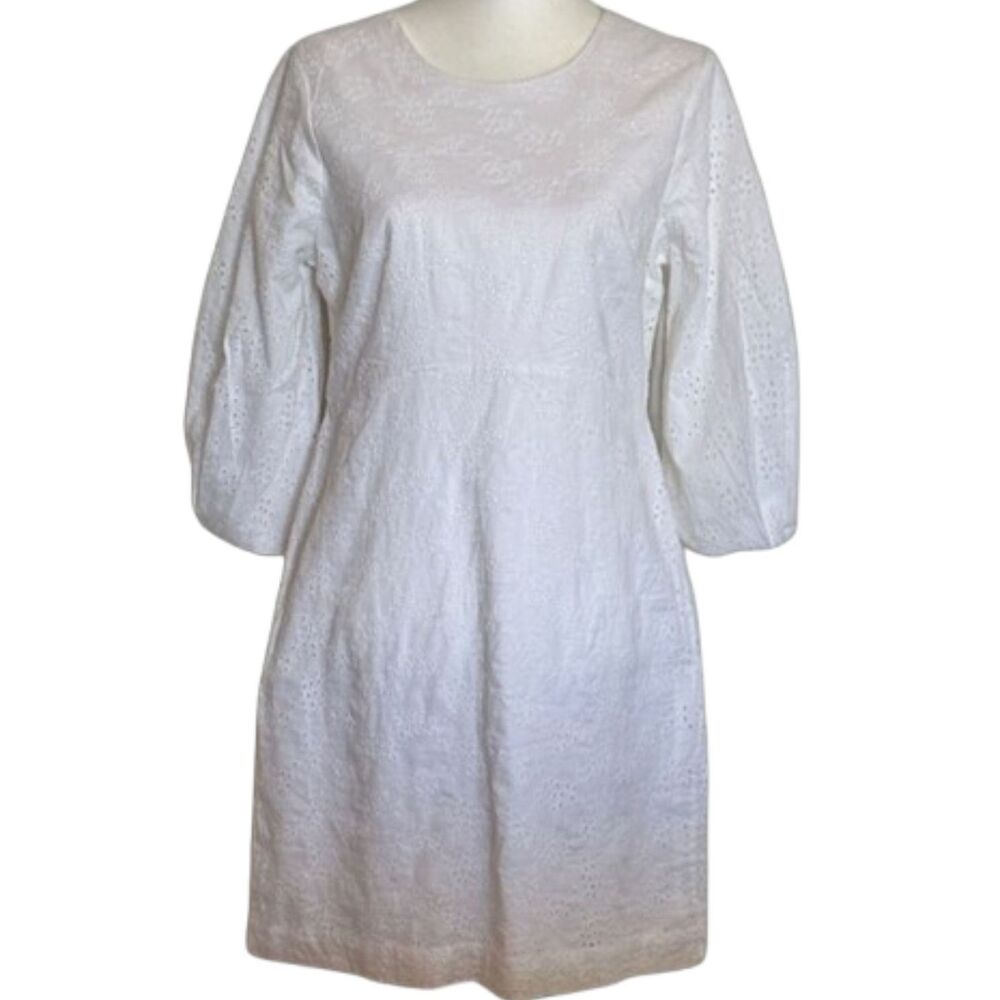 Gap Puff Sleeve Eyelet Dress Womens 8 Prairie Cottagecore Modest Lined White NWT